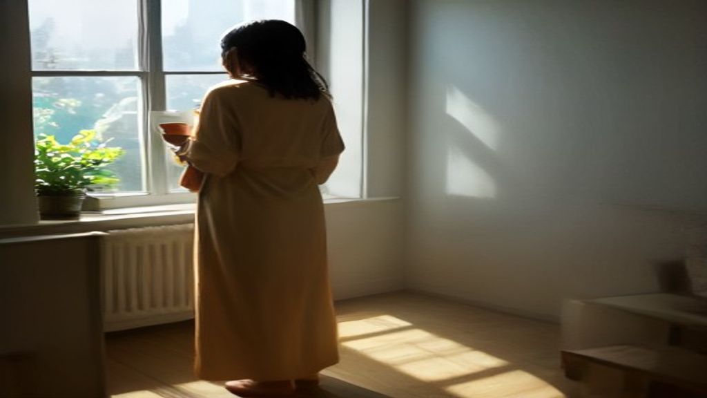 A homeowner standing at a bright window at home
