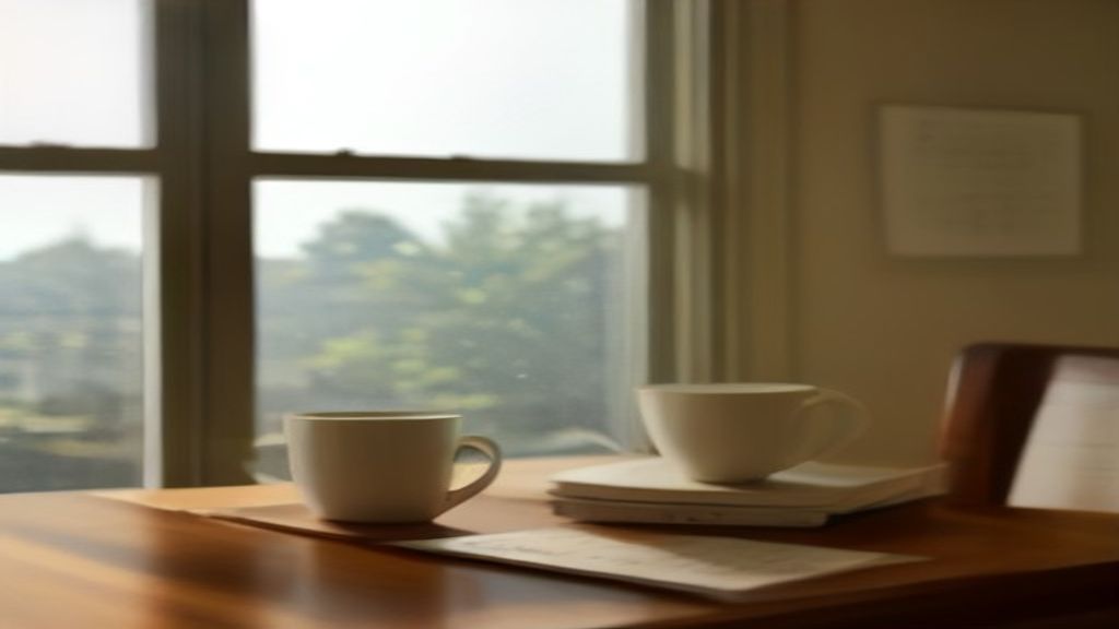 Kitchen table with coffee and paperwork in morning light